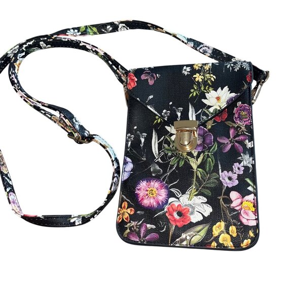 Womens Crossbody Bag Multicolor Boho Floral Snap Vegan Leather - Picture 11 of 13